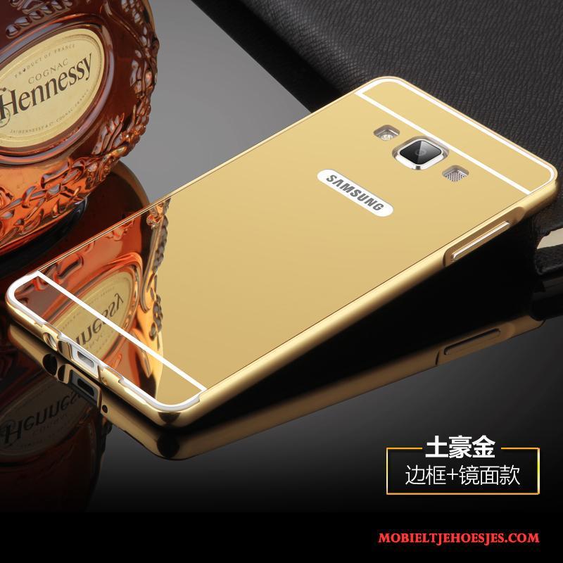 Samsung Galaxy A7 2015 Goud Omlijsting Nieuw Metaal Hoes Hoesje Telefoon Trend