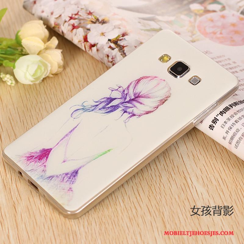 Samsung Galaxy A7 2015 Hoesje Bloemen Dun Siliconen Mobiele Telefoon Purper Omlijsting