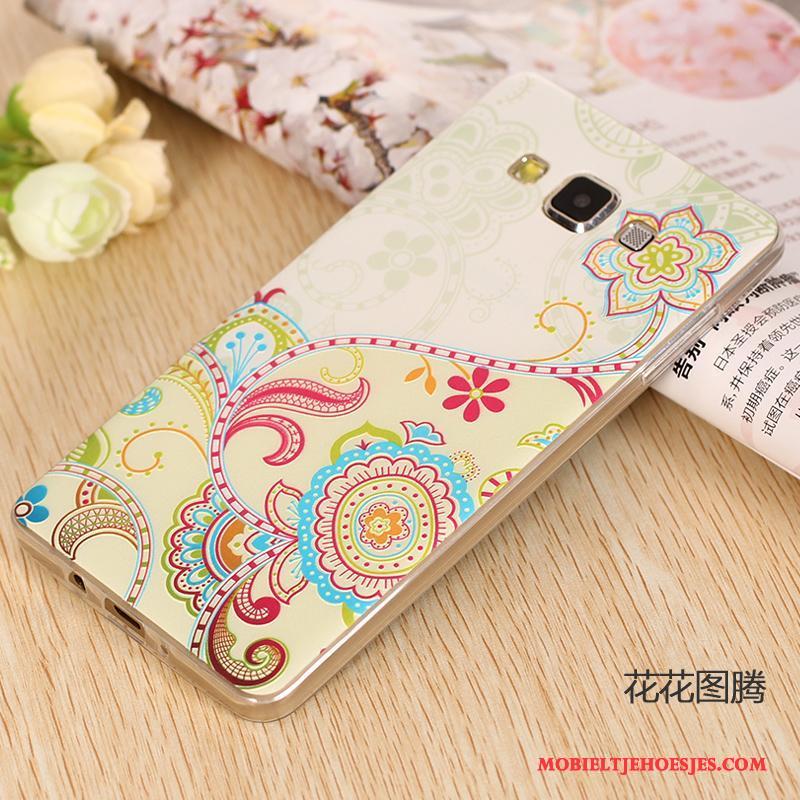 Samsung Galaxy A7 2015 Hoesje Bloemen Dun Siliconen Mobiele Telefoon Purper Omlijsting