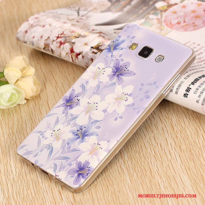 Samsung Galaxy A7 2015 Hoesje Bloemen Dun Siliconen Mobiele Telefoon Purper Omlijsting