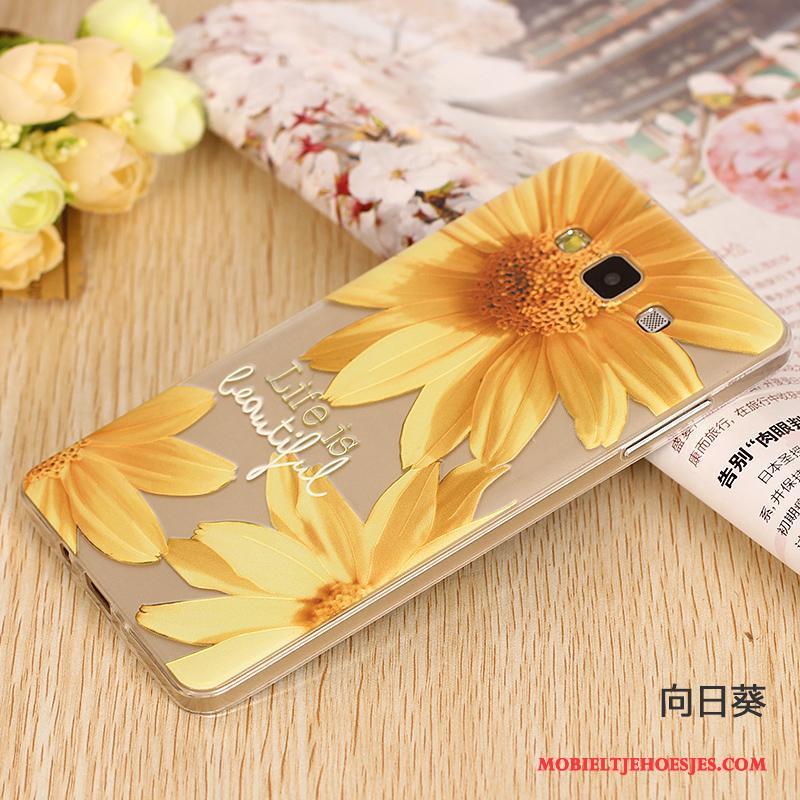 Samsung Galaxy A7 2015 Hoesje Bloemen Dun Siliconen Mobiele Telefoon Purper Omlijsting