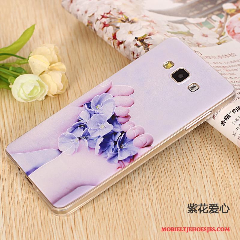 Samsung Galaxy A7 2015 Hoesje Bloemen Dun Siliconen Mobiele Telefoon Purper Omlijsting