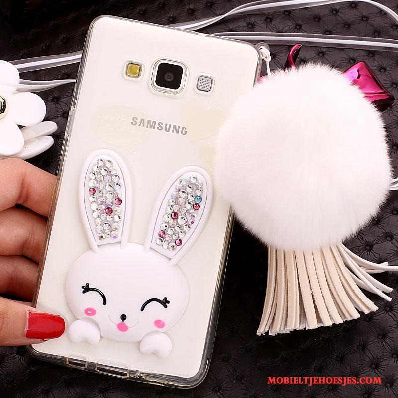 Samsung Galaxy A7 2015 Hoesje Hoes Pompom Blauw Ster Opknoping Nek Bescherming Zacht