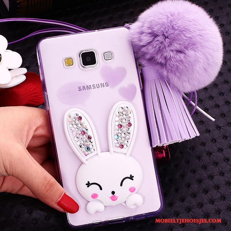 Samsung Galaxy A7 2015 Hoesje Hoes Pompom Blauw Ster Opknoping Nek Bescherming Zacht