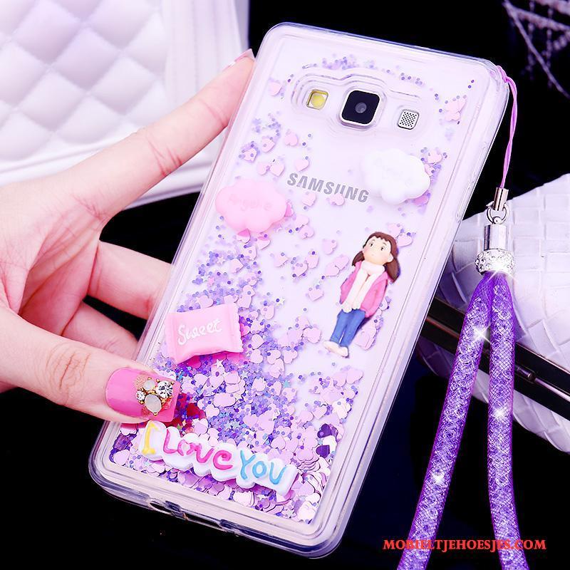 Samsung Galaxy A7 2015 Hoesje Mobiele Telefoon Hanger Bescherming Purper Siliconen Drijfzand Trend