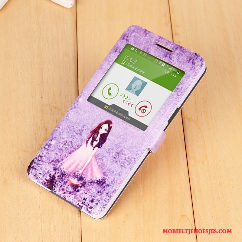 Samsung Galaxy A7 2015 Mobiele Telefoon Leren Etui Ster Purper Hoesje Telefoon Bescherming Folio