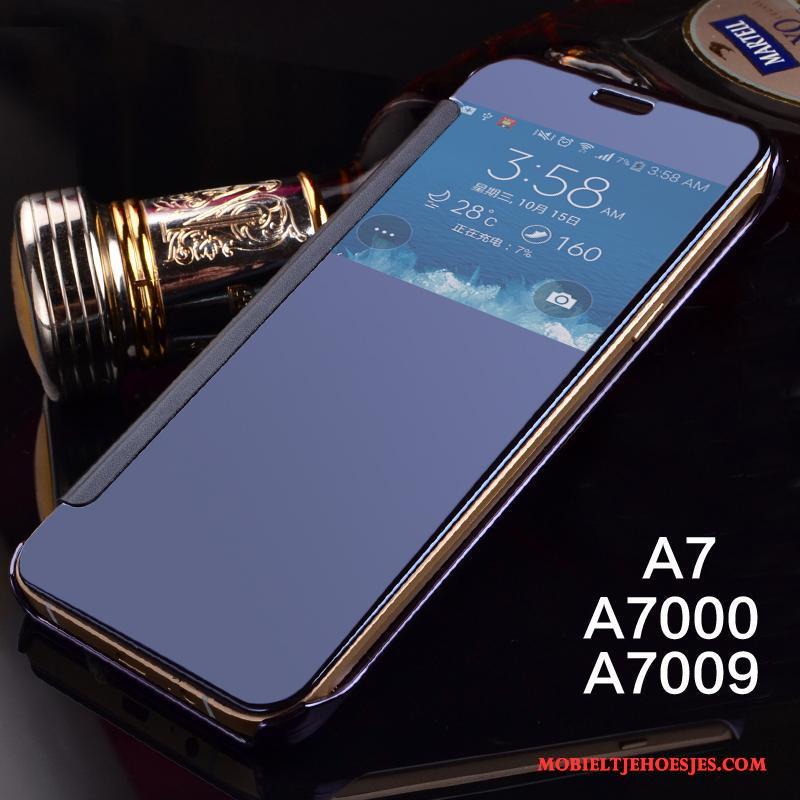 Samsung Galaxy A7 2015 Ster Hoes Hoesje Spiegel Blauw Folio Leren Etui