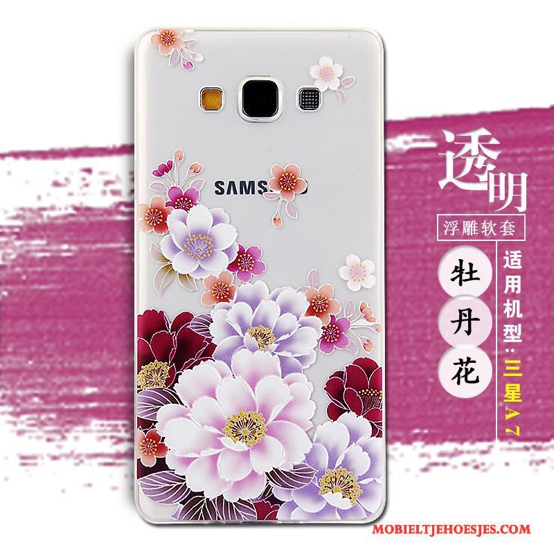 Samsung Galaxy A7 2015 Ster Hoesje Telefoon Siliconen Spotprent Reliëf Groen Mobiele Telefoon