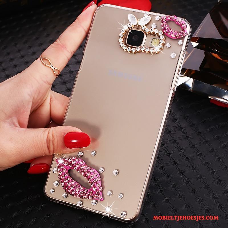 Samsung Galaxy A7 2016 Bescherming Met Strass Goud Ster Hoes Doorzichtig Hoesje Telefoon