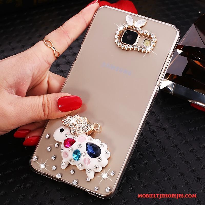 Samsung Galaxy A7 2016 Bescherming Met Strass Goud Ster Hoes Doorzichtig Hoesje Telefoon