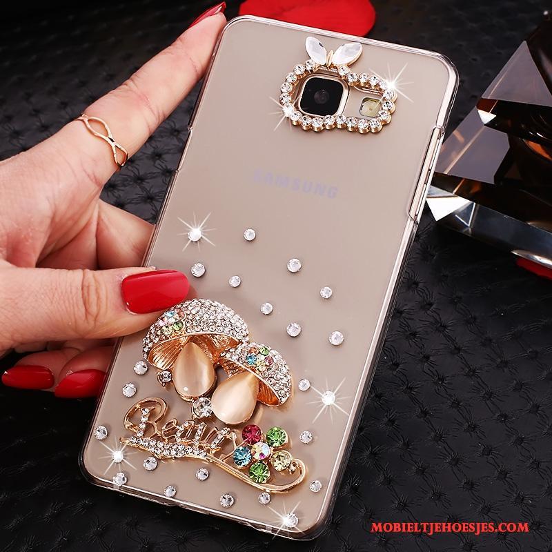 Samsung Galaxy A7 2016 Bescherming Met Strass Goud Ster Hoes Doorzichtig Hoesje Telefoon