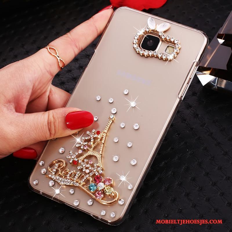 Samsung Galaxy A7 2016 Bescherming Met Strass Goud Ster Hoes Doorzichtig Hoesje Telefoon