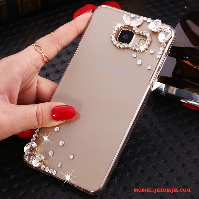 Samsung Galaxy A7 2016 Bescherming Met Strass Goud Ster Hoes Doorzichtig Hoesje Telefoon