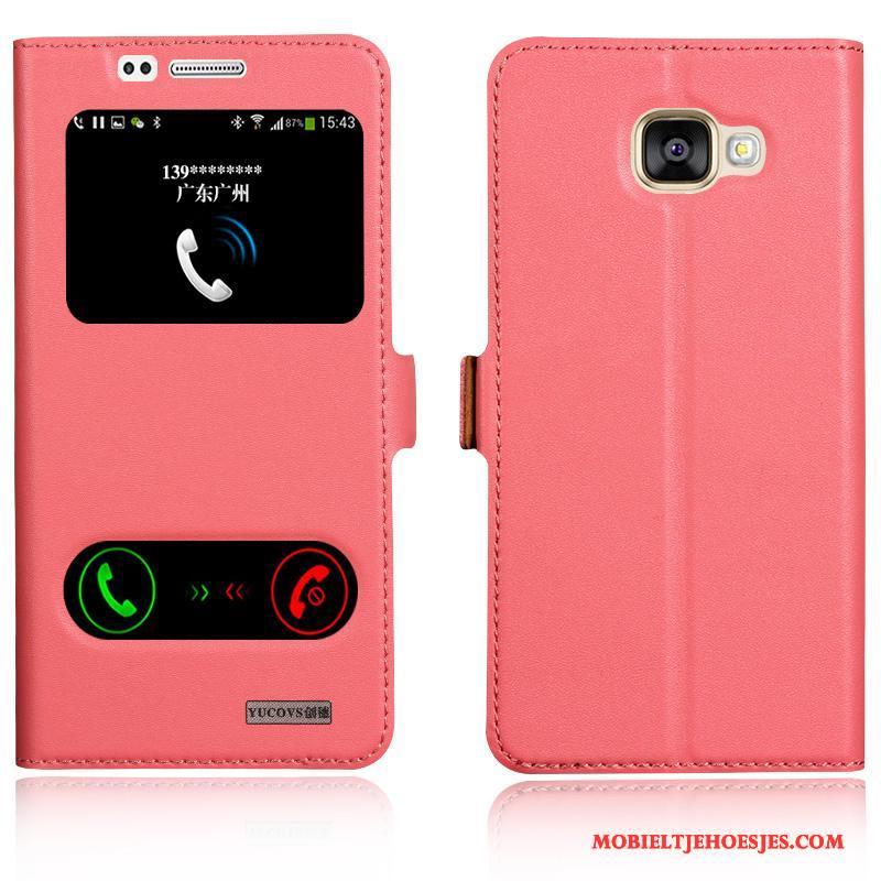 Samsung Galaxy A7 2016 Echt Leer Roze Hoesje Leren Etui Mobiele Telefoon Bescherming Telefoon