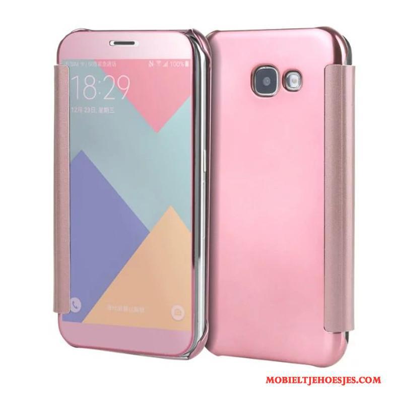 Samsung Galaxy A7 2017 Bescherming Ster Hoesje Telefoon Roze Folio Spiegel Plating