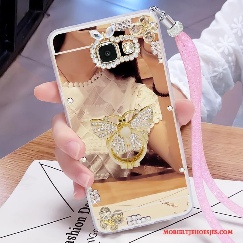 Samsung Galaxy A7 2017 Met Strass Ster Goud Bescherming Ondersteuning Hoesje Telefoon Hanger