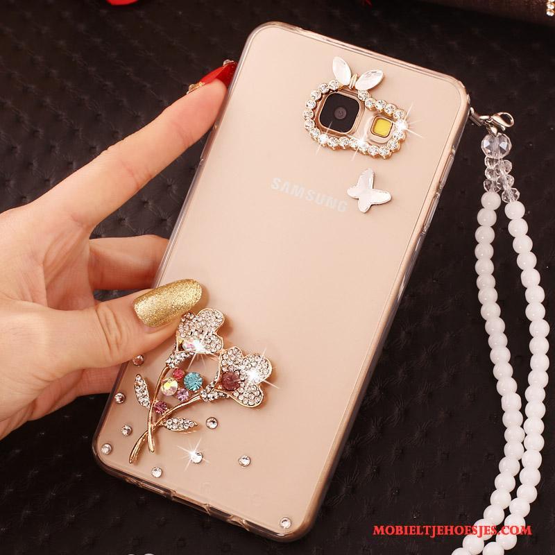 Samsung Galaxy A7 2017 Ster Hanger Zacht Bescherming Hoesje Telefoon Goud Met Strass