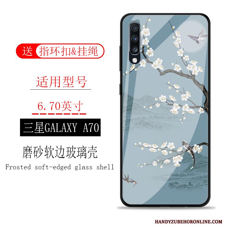 Samsung Galaxy A70 Bescherming Glas Vintage Ster Inkt Hoesje Telefoon Groen