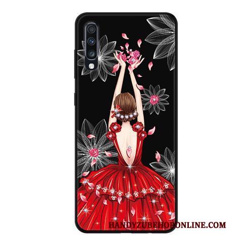 Samsung Galaxy A70 Hoesje Kant Zwart Mobiele Telefoon Schrobben Anti-fall Hoes Bescherming