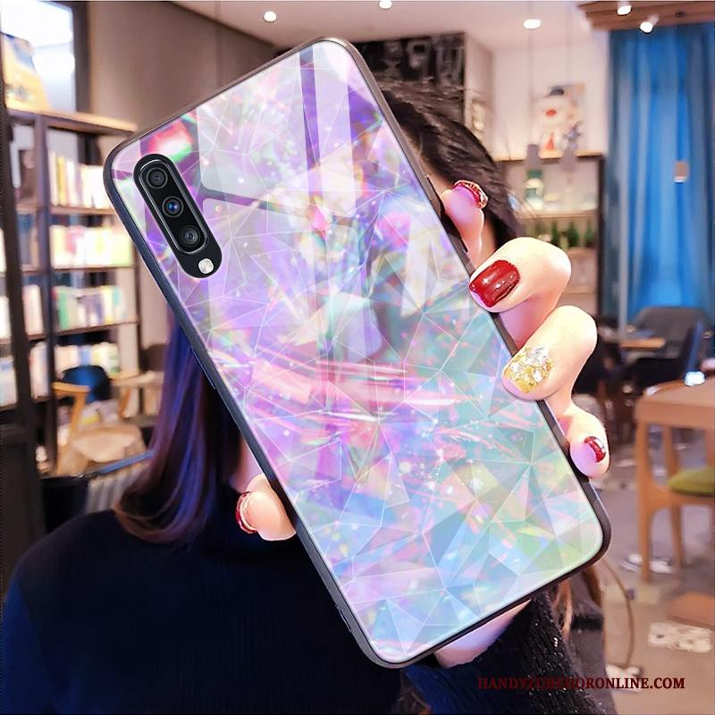 Samsung Galaxy A70 Hoesje Scheppend Ruit Purper Ster Zacht Hoes Siliconen