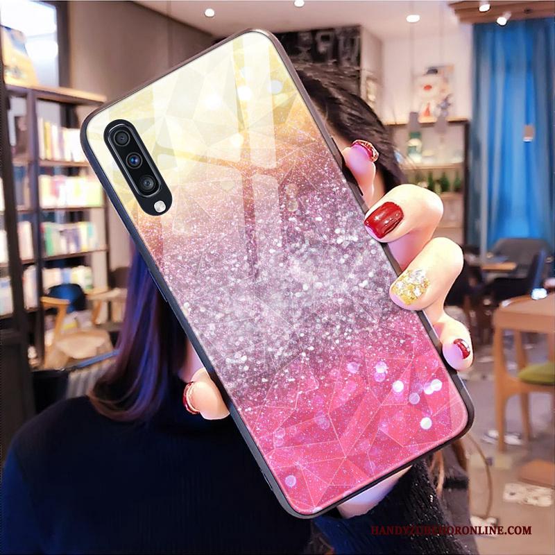 Samsung Galaxy A70 Hoesje Scheppend Ruit Purper Ster Zacht Hoes Siliconen