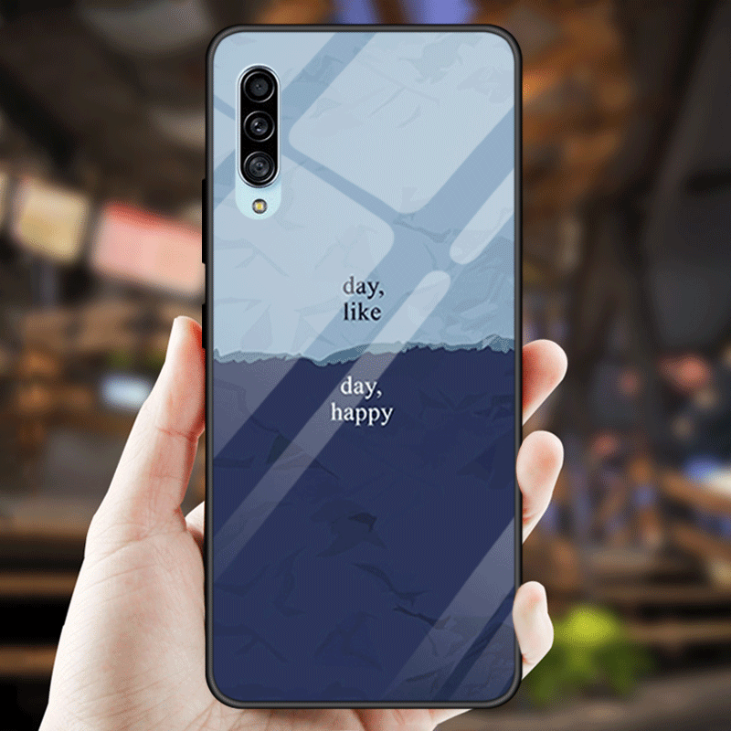 Samsung Galaxy A70s Hoesje Persoonlijk Zacht Effen Kleur Trendy Merk Verloop Tempereren Glas