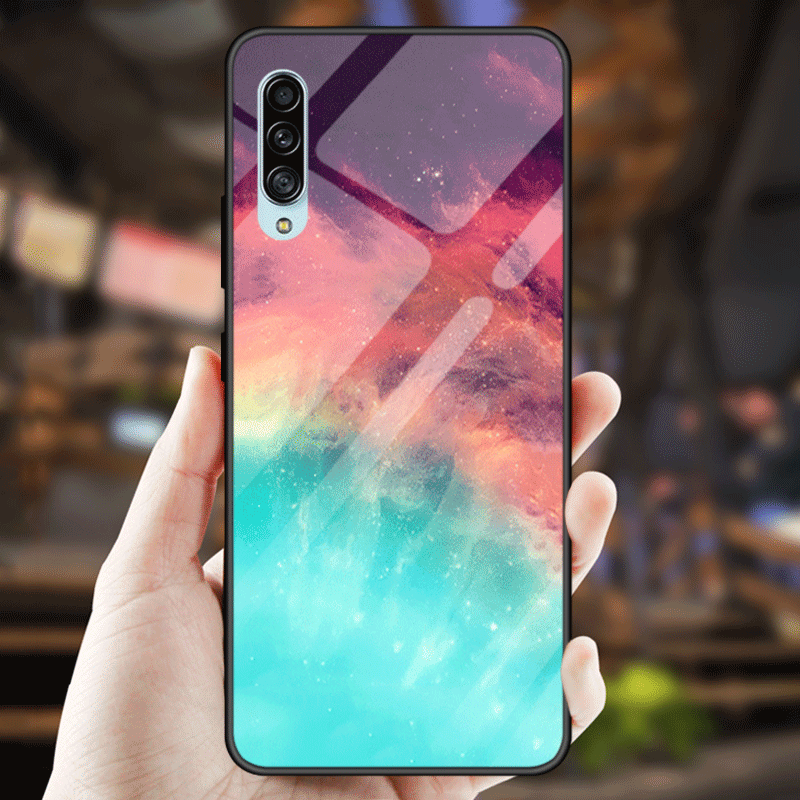 Samsung Galaxy A70s Hoesje Persoonlijk Zacht Effen Kleur Trendy Merk Verloop Tempereren Glas