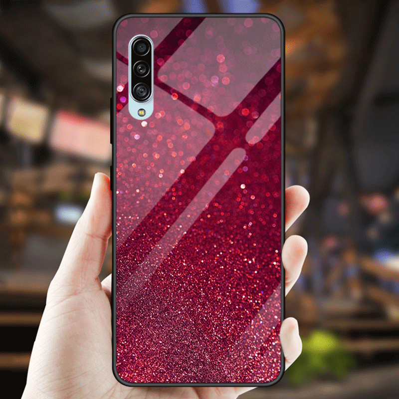 Samsung Galaxy A70s Hoesje Persoonlijk Zacht Effen Kleur Trendy Merk Verloop Tempereren Glas