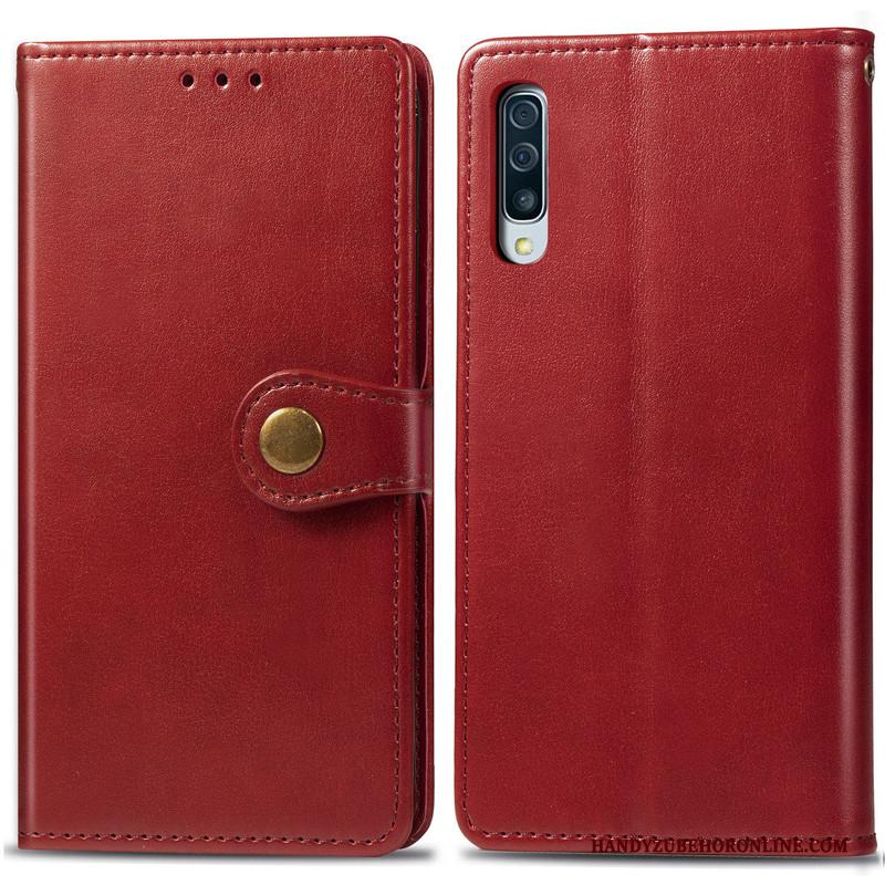 Samsung Galaxy A70s Hoesje Telefoon Eenvoudige Ster Rood Effen Kleur Kunstleer Bescherming