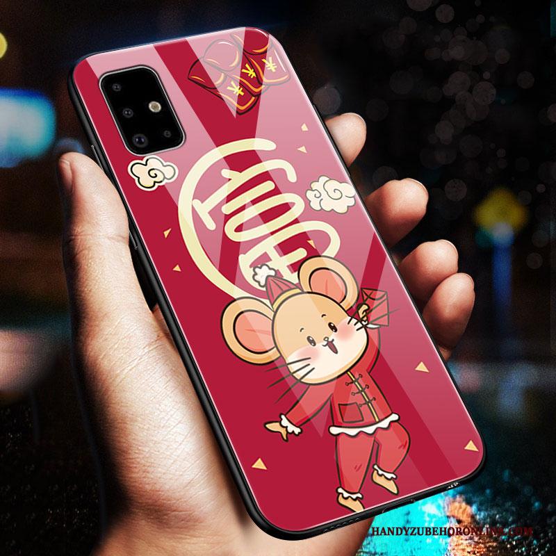 Samsung Galaxy A71 Hoesje Spotprent Hoes Bescherming Ster Rood Gehard Glas Rat