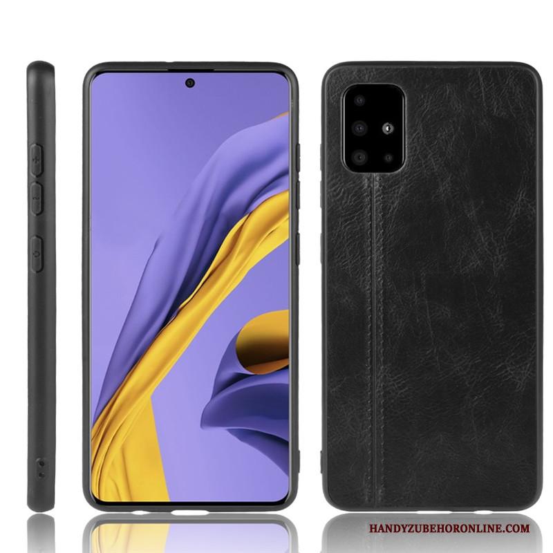 Samsung Galaxy A71 Leer Koe Hoesje Telefoon Patroon Hard Geel Bescherming