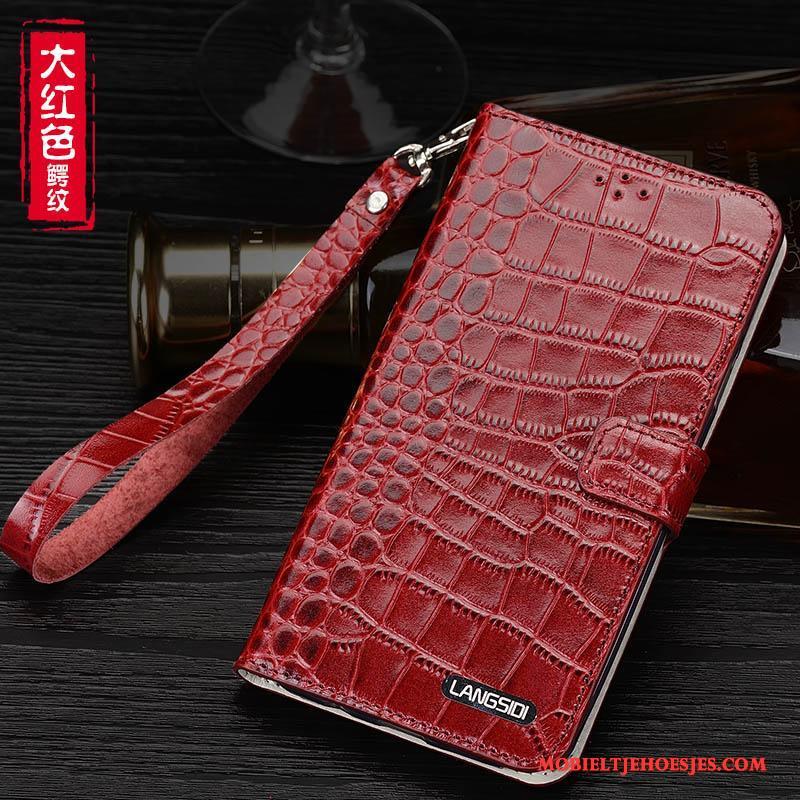 Samsung Galaxy A8 Clamshell Mobiele Telefoon Anti-fall Hanger Hoesje Echt Leer Rood