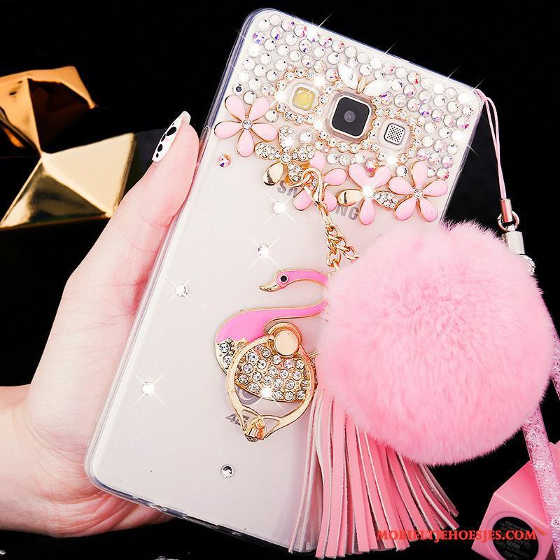 Samsung Galaxy A8 Hard Hoesje Telefoon Mobiele Telefoon Zacht Schrobben Roze Met Strass