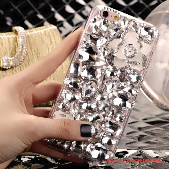 Samsung Galaxy A8 Hoesje Luxe Met Strass Mooie Bescherming Hoes Dun Zilver