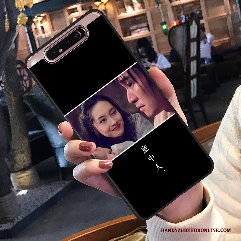 Samsung Galaxy A80 Hoesje Schrobben Grappig Bescherming Zacht Lovers Zwart Hoes