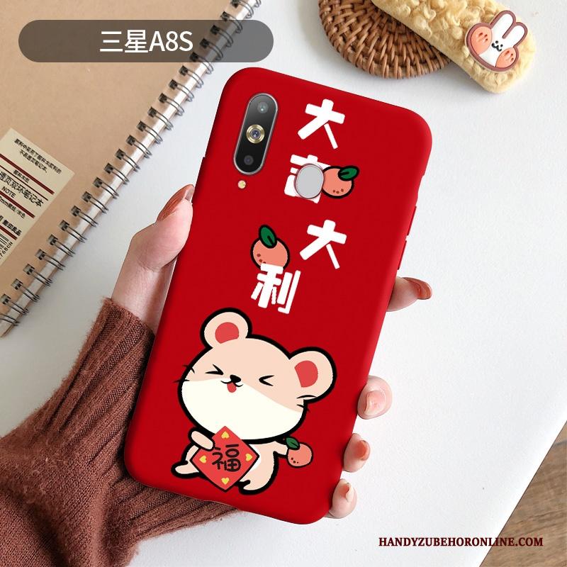 Samsung Galaxy A8s Chinese Stijl Rood Schrobben Hoes Spotprent Hoesje Telefoon Persoonlijk