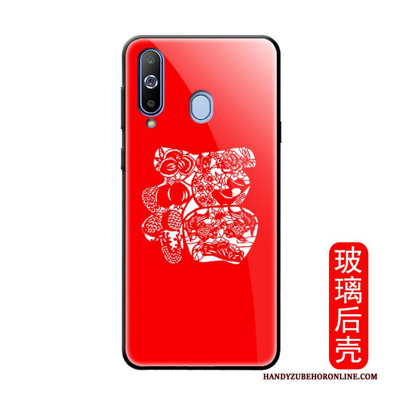 Samsung Galaxy A8s Hoesje Hoes Trendy Merk Glas Bescherming Rood Siliconen Ster