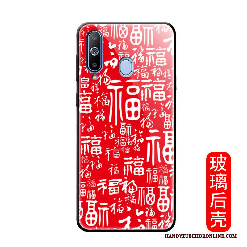 Samsung Galaxy A8s Hoesje Hoes Trendy Merk Glas Bescherming Rood Siliconen Ster