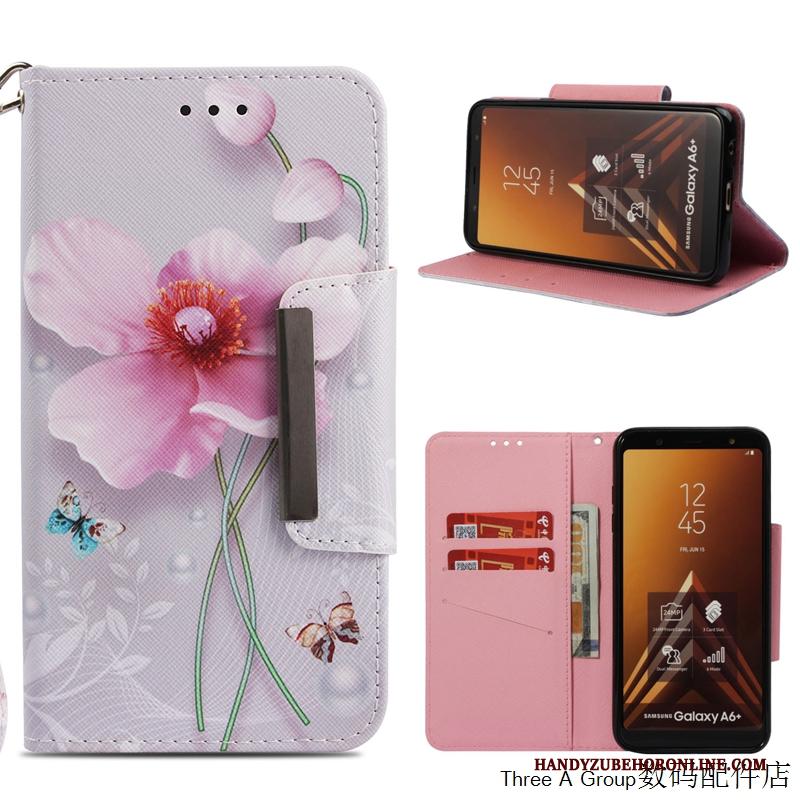 Samsung Galaxy A9 2018 Hoesje Folio Ster Anti-fall Persoonlijk Hoes Roze Leren Etui