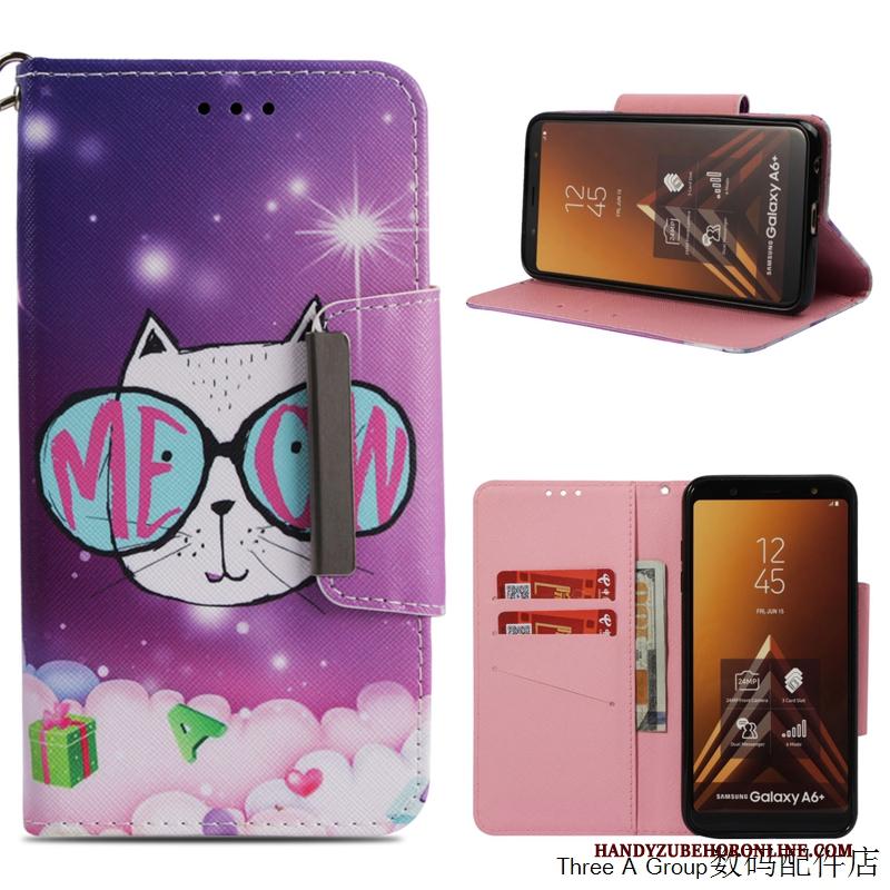 Samsung Galaxy A9 2018 Hoesje Folio Ster Anti-fall Persoonlijk Hoes Roze Leren Etui