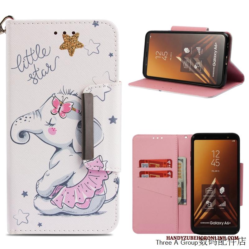 Samsung Galaxy A9 2018 Hoesje Folio Ster Anti-fall Persoonlijk Hoes Roze Leren Etui