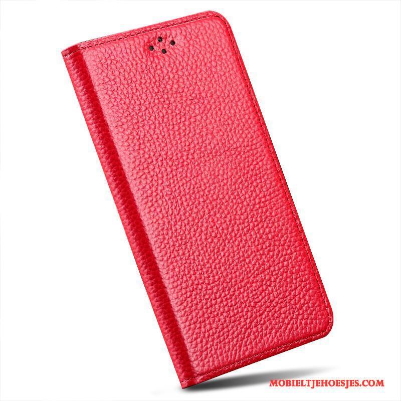 Samsung Galaxy A9 Hoesje Echt Leer Bescherming Rood Clamshell Hoes Anti-fall Leren Etui