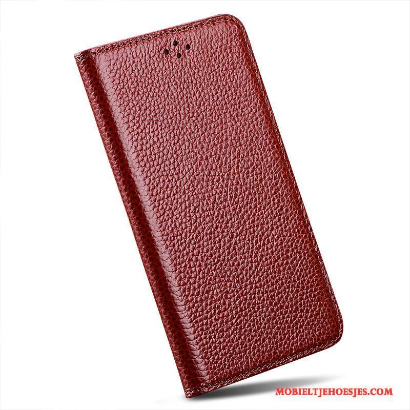 Samsung Galaxy A9 Hoesje Echt Leer Bescherming Rood Clamshell Hoes Anti-fall Leren Etui