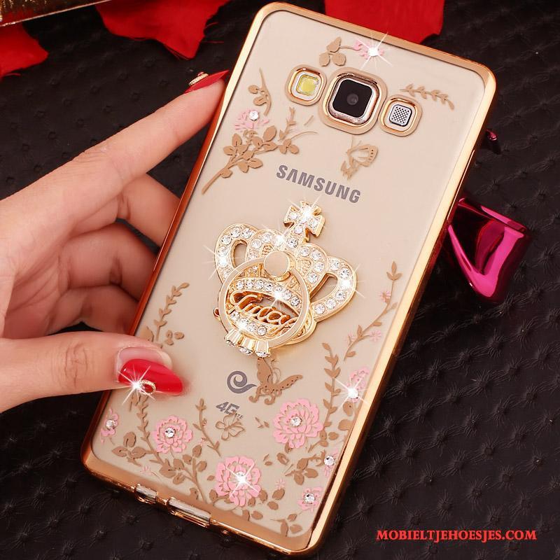 Samsung Galaxy J3 2015 Ster Hoesje Telefoon Ondersteuning Goud Ring Siliconen Bescherming