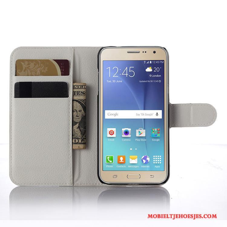 Samsung Galaxy J3 2016 Folio Hoesje Telefoon Leren Etui Portemonnee Mobiele Telefoon Bescherming Wit