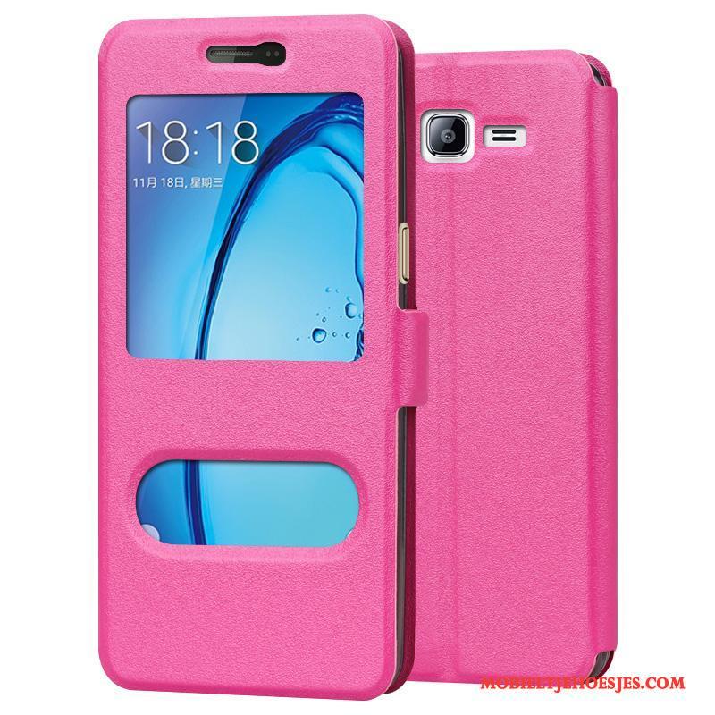 Samsung Galaxy J3 2016 Hoes Ster Hoesje Telefoon Roze Leren Etui Siliconen