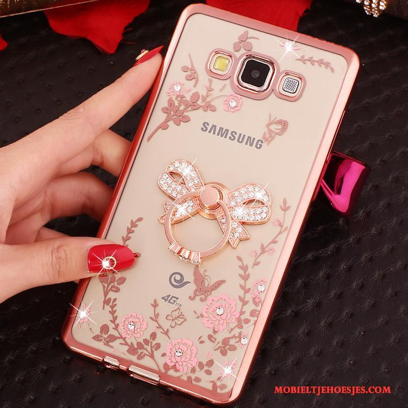 Samsung Galaxy J3 2016 Met Strass Mobiele Telefoon Ring Hoesje Plating Rose Goud Siliconen