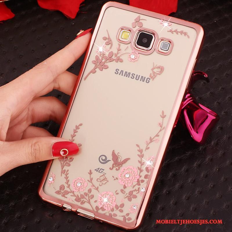 Samsung Galaxy J3 2016 Met Strass Mobiele Telefoon Ring Hoesje Plating Rose Goud Siliconen