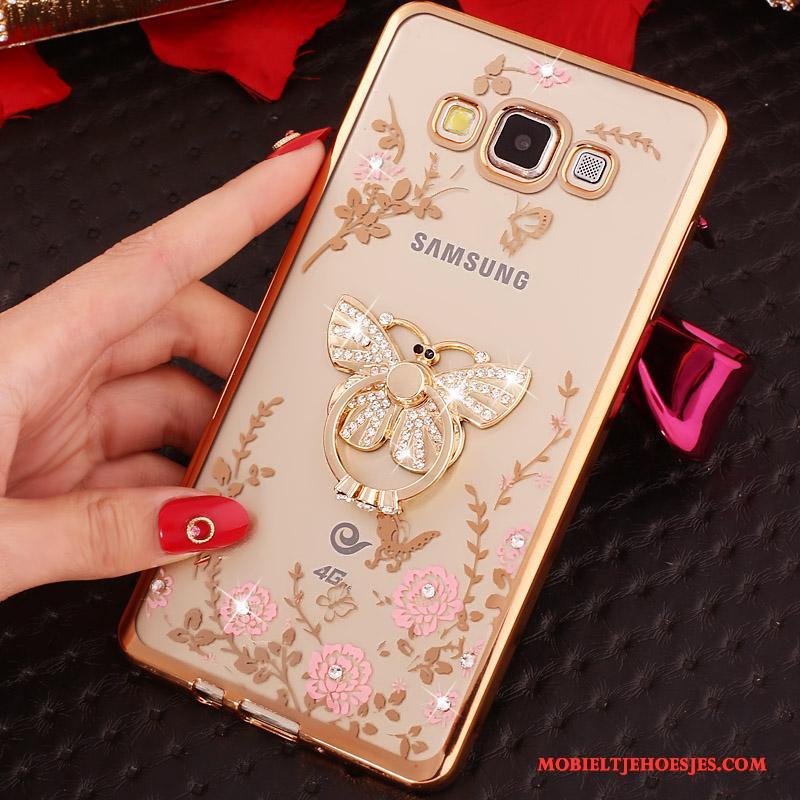 Samsung Galaxy J3 2016 Met Strass Mobiele Telefoon Ring Hoesje Plating Rose Goud Siliconen