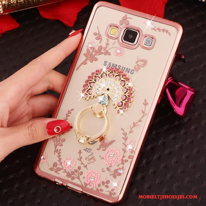 Samsung Galaxy J3 2016 Met Strass Mobiele Telefoon Ring Hoesje Plating Rose Goud Siliconen